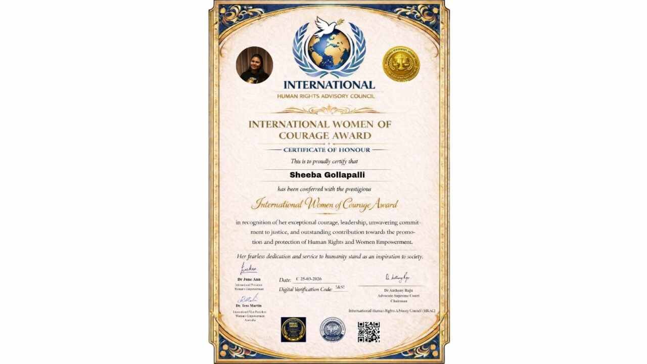 Sheeba Gollapalli Honoured With International Women of Courage Award