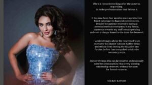 Seerat Kapoor, delayed payments film industry, Seerat Kapoor statement, professionalism in film industry, bounced cheque production, entertainment industry news, Seerat Kapoor controversy
