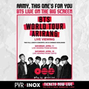 PVR INOX BTS, BTS Arirang India, BTS live screening India, K-pop concerts India, BTS fans India, ARMY India